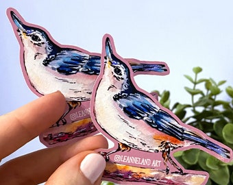 NUTHATCH STICKER SET - Large Vinyl Stickers - Art Designed by Me - LeanneLand Art - Bujo Bullet Journal - White Breasted Nuthatch Stickers