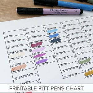 PRINTABLE Marker Chart - PITT Artist Brush Pen - Full Marker Chart - Print and Colour - Easy Art Reference