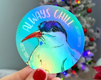 Bird Holo STICKER Arctic Tern - Large Vinyl Sticker - Art Designed by Me - LeanneLand Art - Bujo Bullet Journal - Ontario Canada