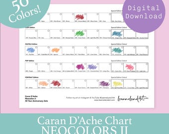 PRINTABLE Caran D'Ache NEOCOLORS II 50 Years Chart - All 50 Anniversary Colours - Print and Colour - Easy Art Reference