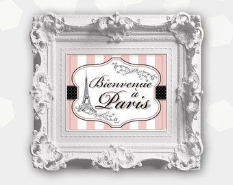Signo de bienvenida de París - Imprima usted mismo - Fiesta - Cóctel de ducha de cumpleaños - DIY imprimible