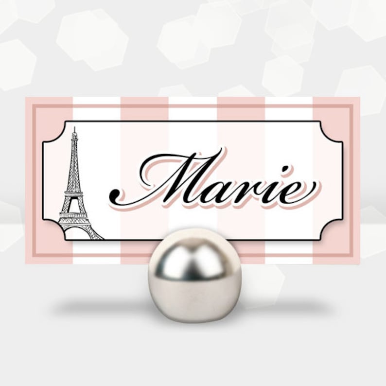 Customized Birthday Shower Cocktail DIY Printable Paris Themed Party Name Cards