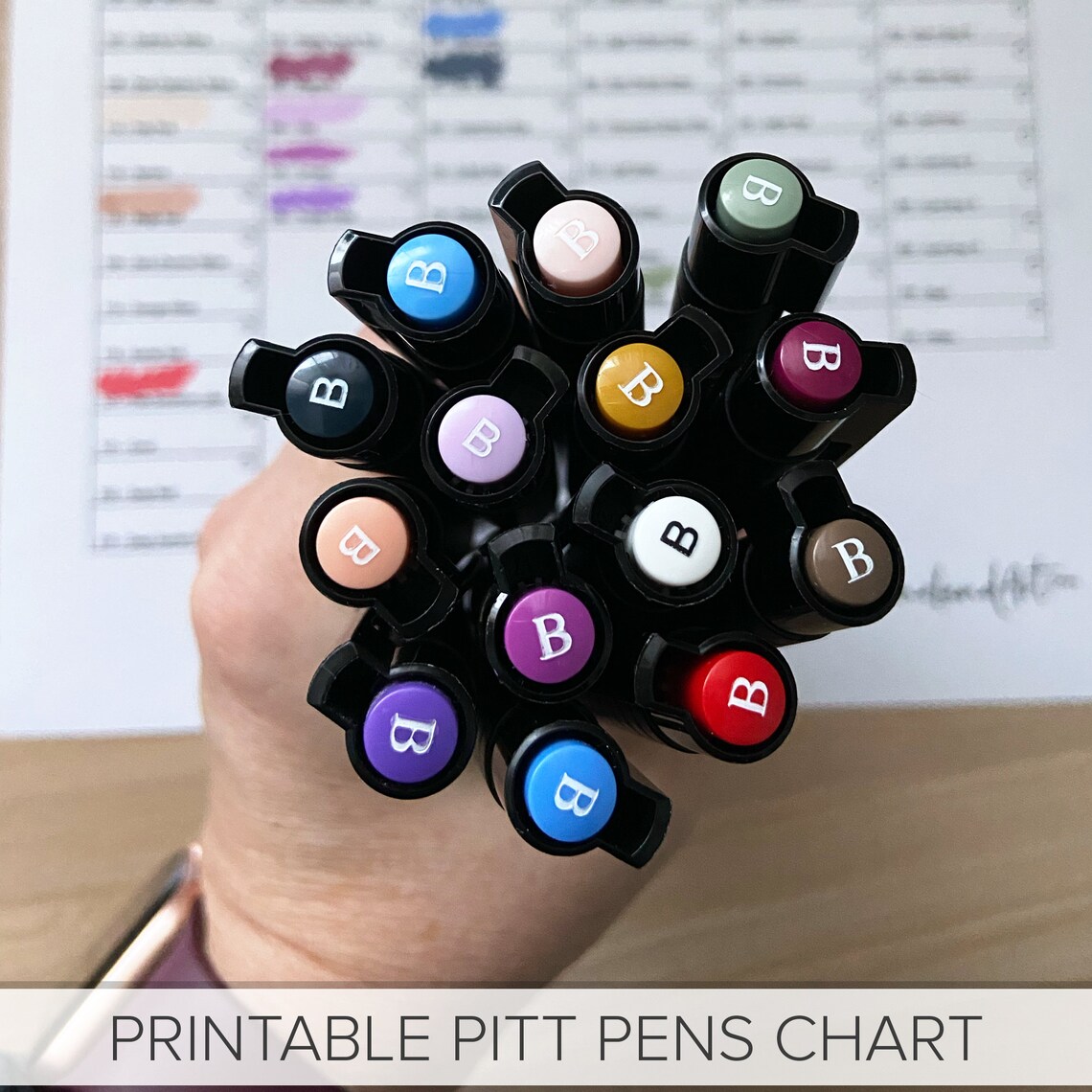 PRINTABLE Marker Chart PITT Artist Brush Pen Full Marker Chart Print and Colour Easy Art ...