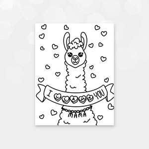 CARTE IMPRIMABLE - Lama Mama Valentines - Imprimer et colorier à la maison - Timbre numérique - DIY