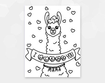 PRINTABLE CARD - Llama Mama Valentines - Print and Colour at home - Digital Stamp - DIY