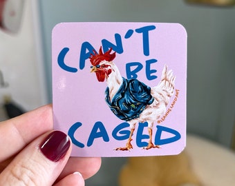 Can't Be Caged Chicken Art LARGE STICKER - Vinyl Sticker - Art Designed by Me - LeanneLand Art - Bujo Bullet Journal