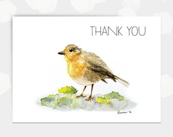 Watercolour Bird Thank You Card - Digital DIY Printable - Greeting Card Printable