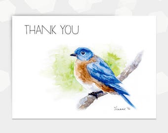 Watercolour Bluebird Thank You Card - Digital DIY Printable - Greeting Card Printable