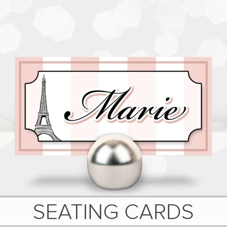 Customized Birthday Shower Cocktail DIY Printable Paris Themed Party Name Cards