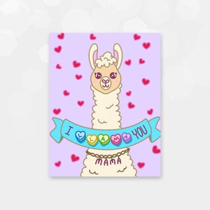 CARTE NUMÉRIQUE - Lama Mama Valentines - Version colorée - Prêt à imprimer - DIY