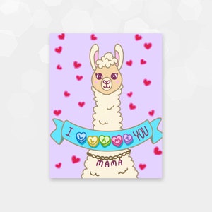 DIGITAL CARD Llama Mama Valentines Coloured Version Ready to Print DIY image 1