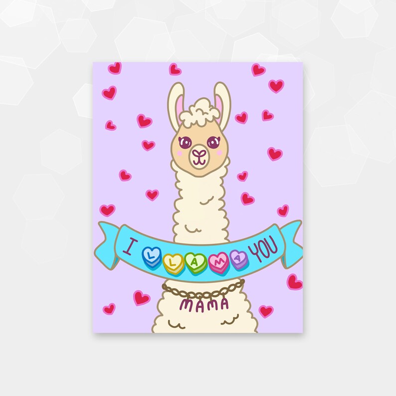 DIGITAL CARD Llama Mama Valentines Coloured Version Ready to Print DIY image 1