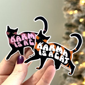 Karma Is A Cat STICKER Large Vinyl Sticker Art Designed by Me LeanneLand Art Bujo Bullet Journal Ontario Canada image 1