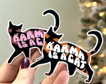 Karma Is A Cat STICKER - Large Vinyl Sticker - Art Designed by Me - LeanneLand Art - Bujo Bullet Journal - Ontario Canada