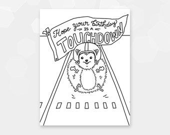 PRINTABLE CARD - Football Hedgehog Birthday - Print and Colour at home - DIY