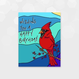 DIGITAL CARD - Cardinal Birthday Bird Card - Ready to Print - DIY