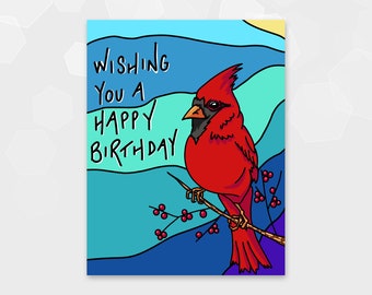 DIGITAL CARD - Cardinal Birthday Bird Card - Ready to Print - DIY