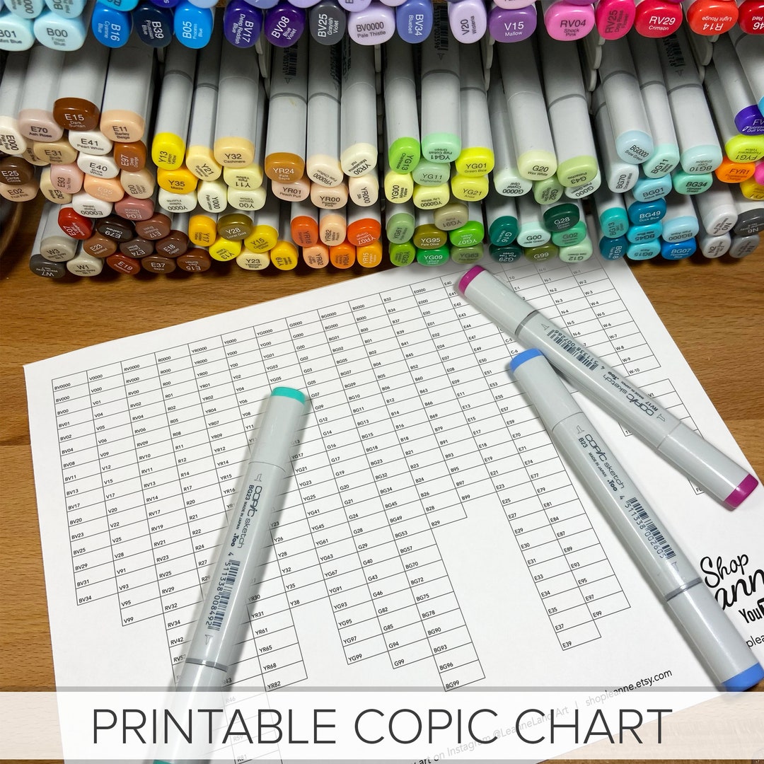 PRINTABLE COPIC Marker Chart Full Marker Chart Print and Colour Easy Art  Reference 