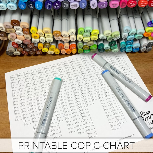 PRINTABLE COPIC Marker Chart - Full Marker Chart - Print and Colour - Easy Art Reference