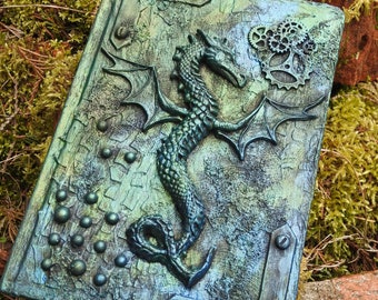 Handmade A5 dragon notebook with polymer clay decoration – fantasy journal for D&D enthusiasts