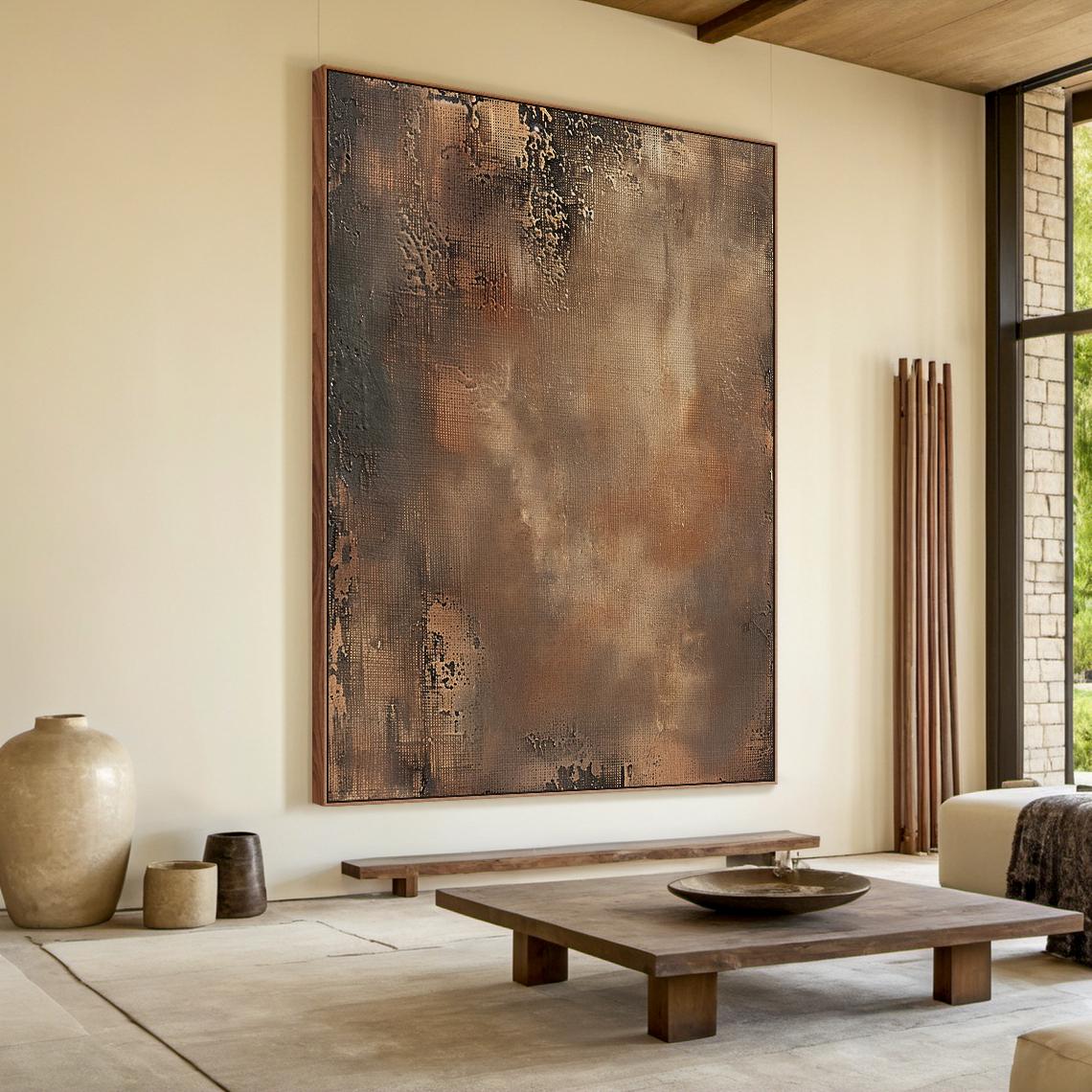 Neutral Brown Textured Wall Art, Large Brown Abstract Wabi-sabi Canvas ...