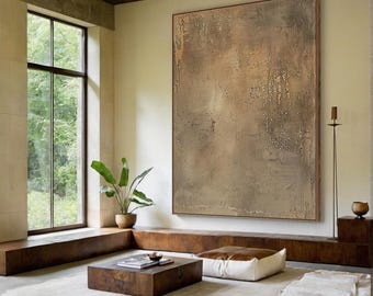 Neutral Beige Textured Wall Art, Abstract Wabi Sabi Canvas Painting, Modern Minimalist Large Artwork Decor