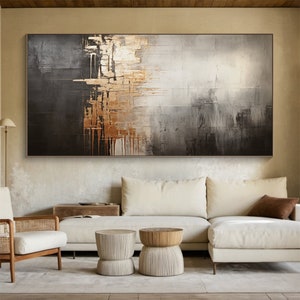Peinture à l'huile encadrée surdimensionnée gris noir, oeuvre d'art sur toile très grande texture de couteau à palette moderne, oeuvre d'art mural abstrait coloré