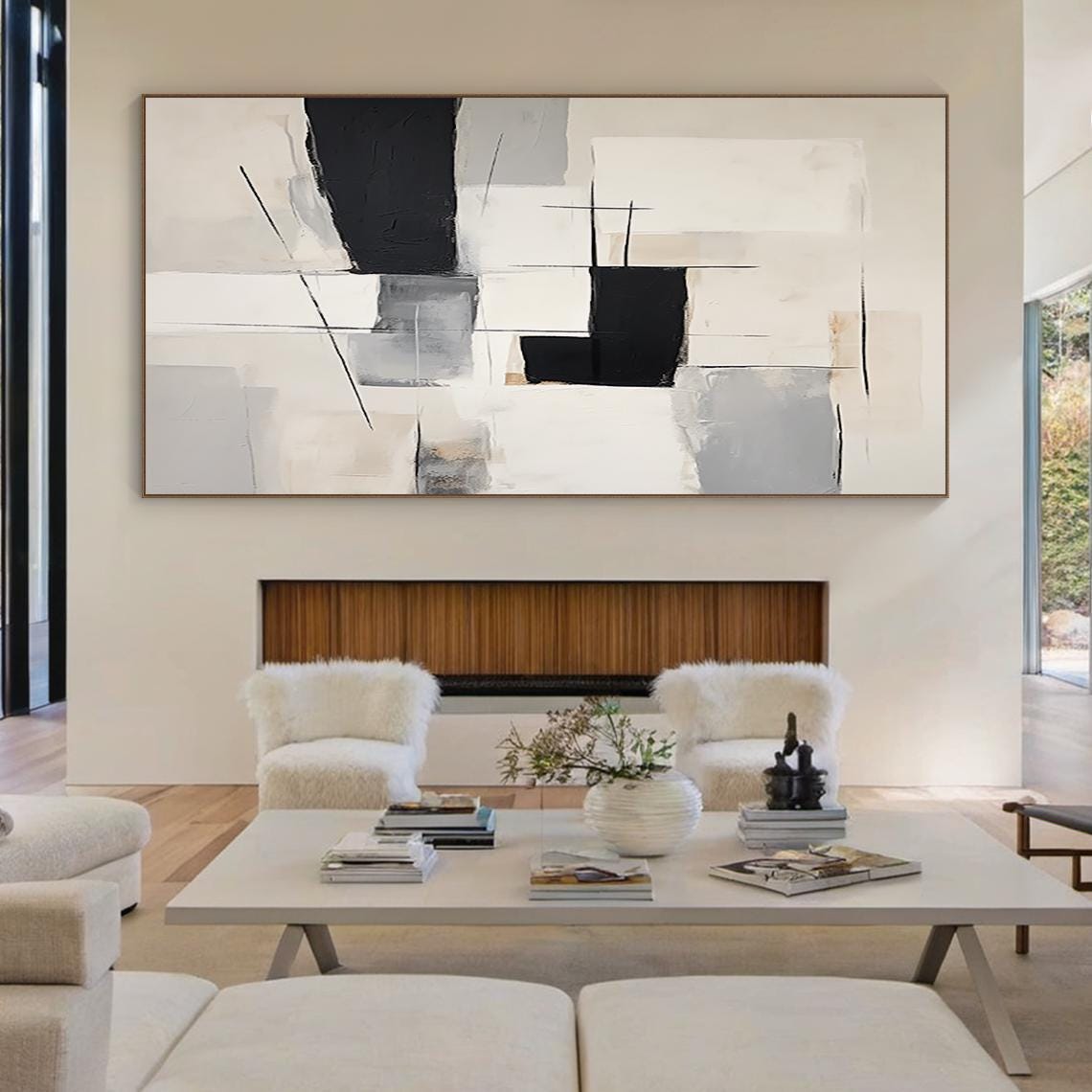 Gray and Black Abstract Canvas Oil Painting, Gray and White Handmade ...