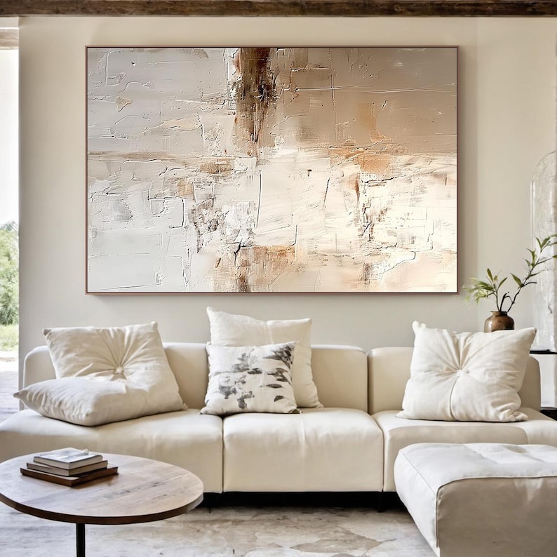 Neutral Textured Abstract Painting, Beige Modern Canvas Art, Minimalist ...