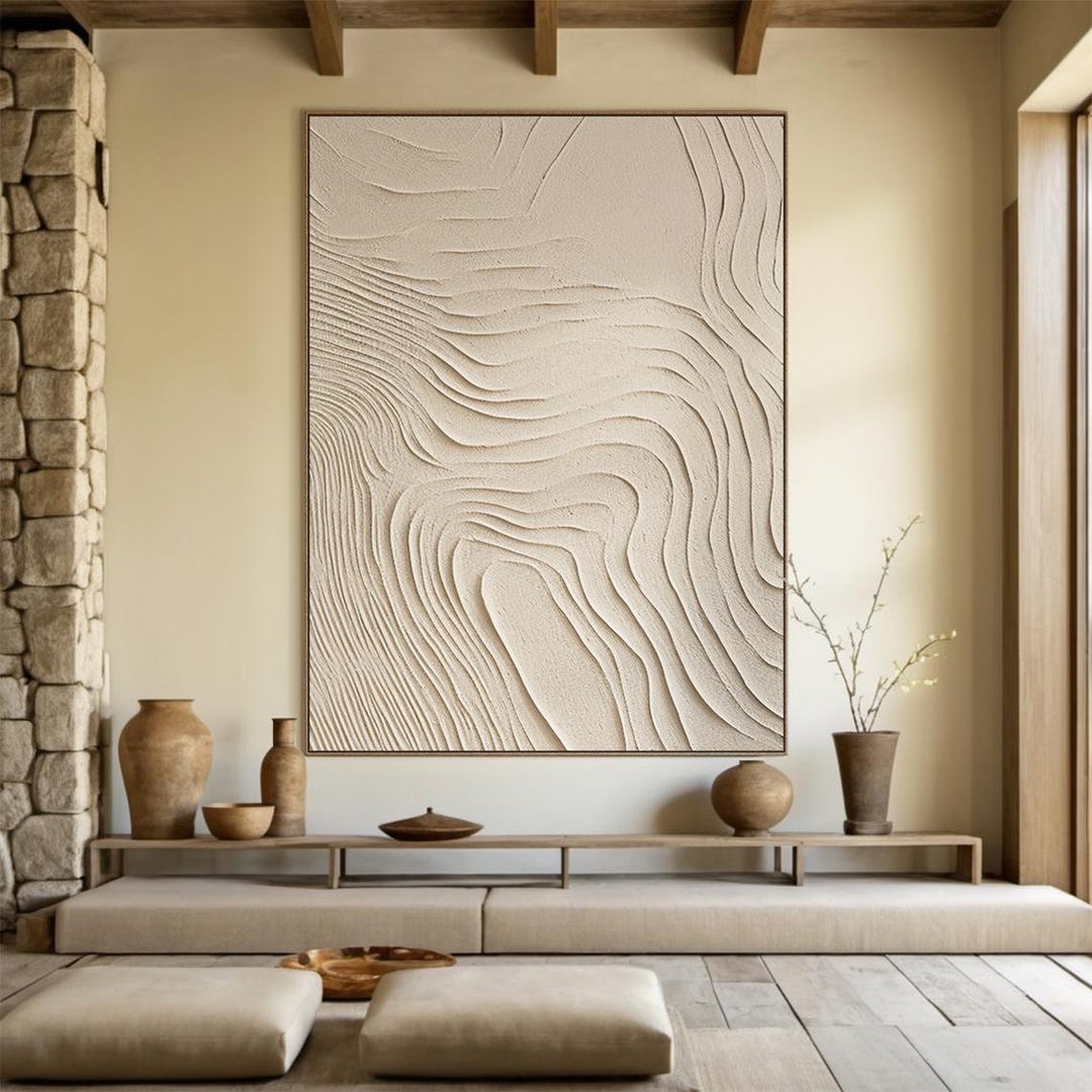 Neutral Living Room Wall Decoration, Beige Wabi-sabi Wall Art, Beige ...