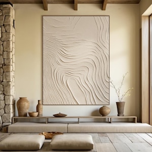 Neutral living room wall decoration, beige wabi-sabi wall art, beige abstract canvas painting, large beige minimalist textured wall art