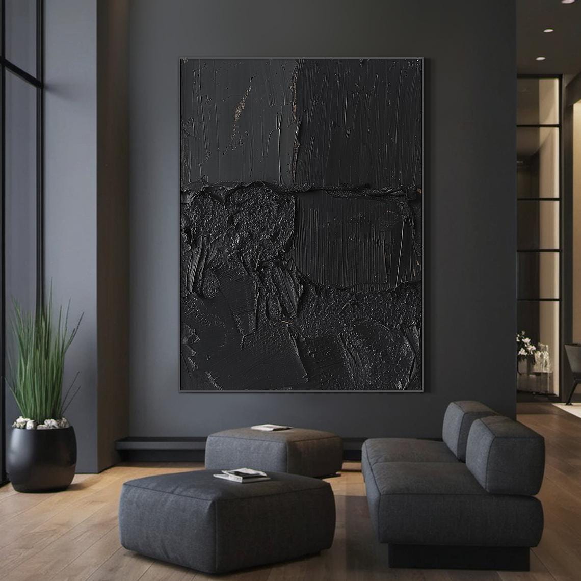 Large Black Simple Abstract Oil Painting Decorative Painting Black ...