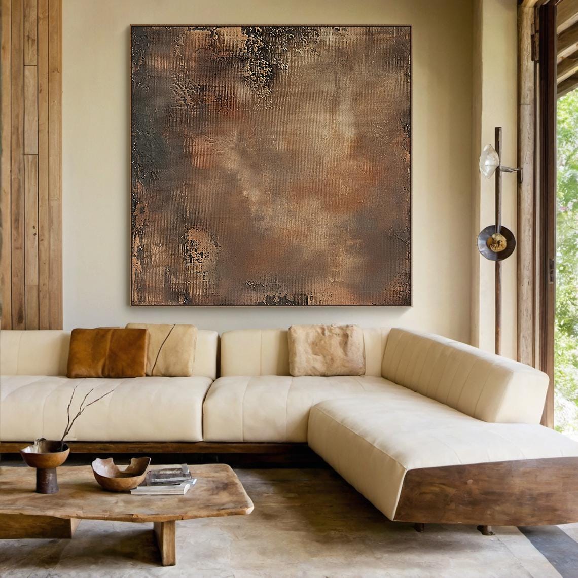 Neutral Brown Textured Wall Art, Large Brown Abstract Wabi-sabi Canvas ...