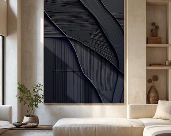 Original black abstract painting, pure black minimalist wall art,black textured abstract art, black wabi-sabi wall painting, wall decoration