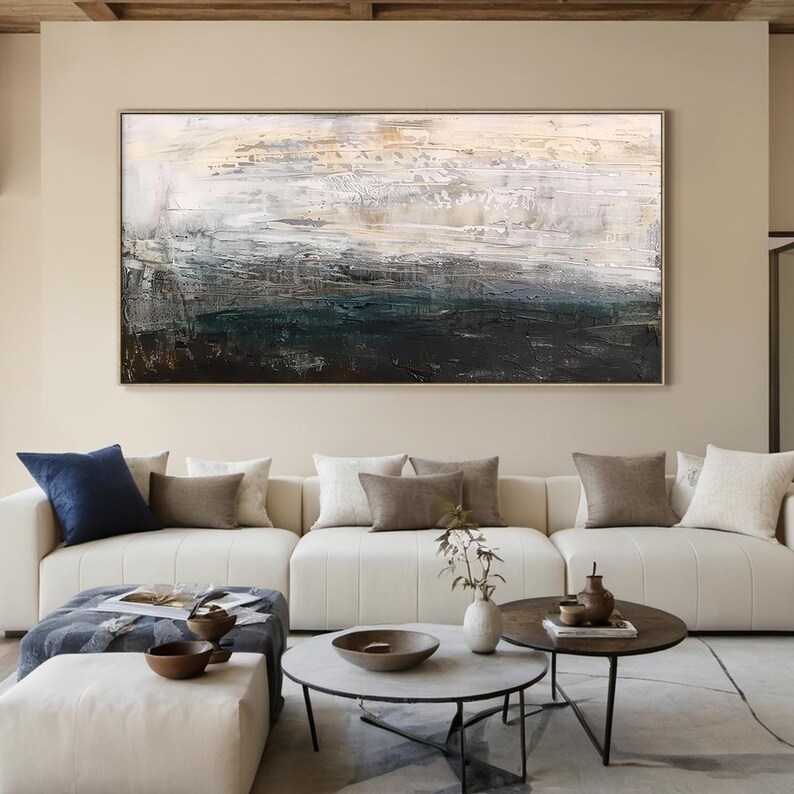 Large Black Abstract Minimalist Oil Painting | Black Abstract Art ...