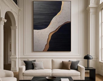 Black Wall Decoration Large Gray Wall Art Black Minimalist Art Gold 3D Texture Art Black Abstract Art Modern Home, Bedroom Decoration