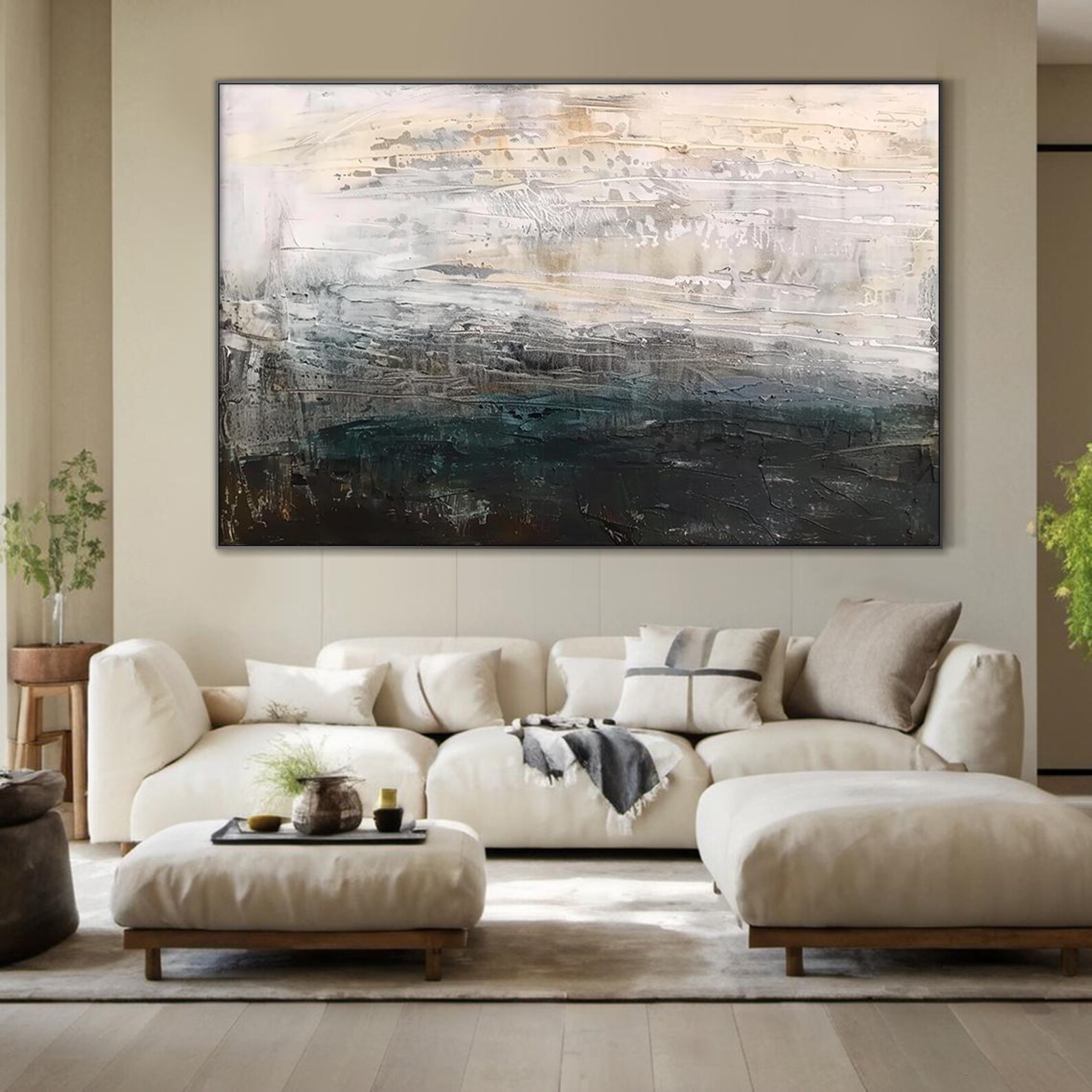 Large Black Abstract Minimalist Oil Painting | Black Abstract Art ...
