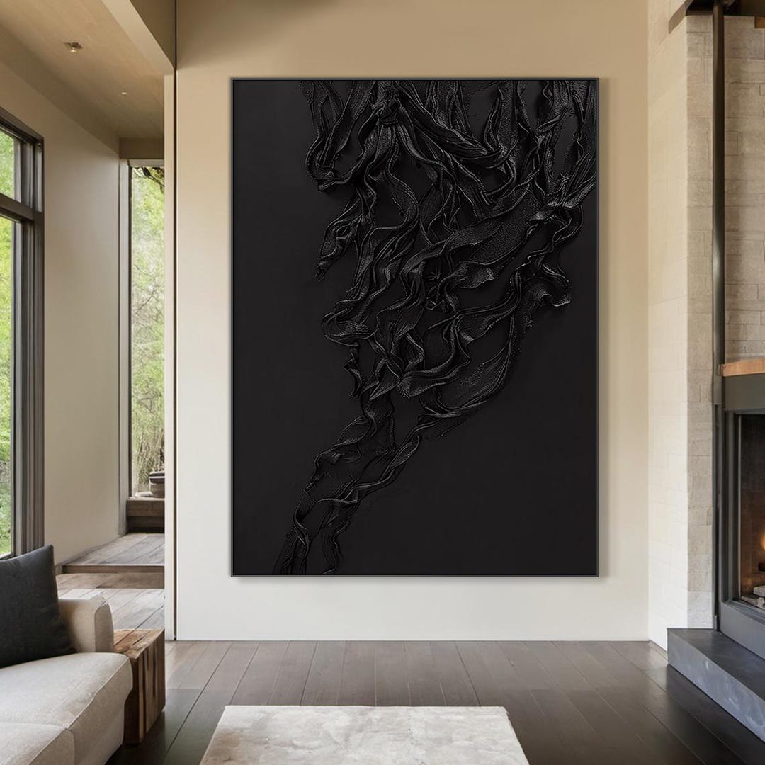 Large Black Abstract Minimalist Oil Painting | Black Abstract Art ...