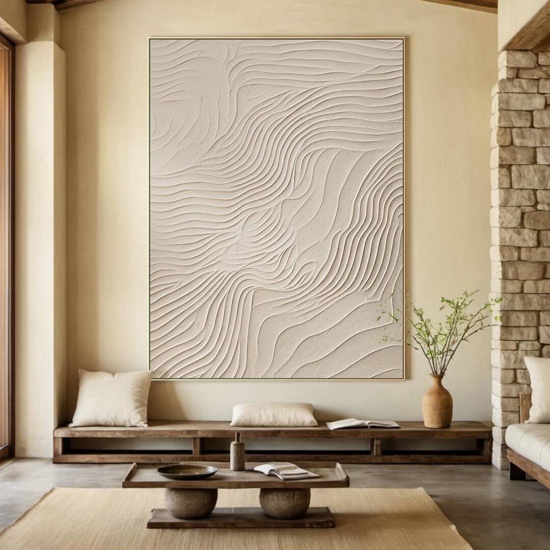 Large Beige Abstract Canvas Painting, Minimalist Textured Wall Art ...