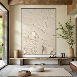 Beige wabi-sabi wall art, beige abstract canvas painting, large minimalist textured wall art, neutral living room wall decoration