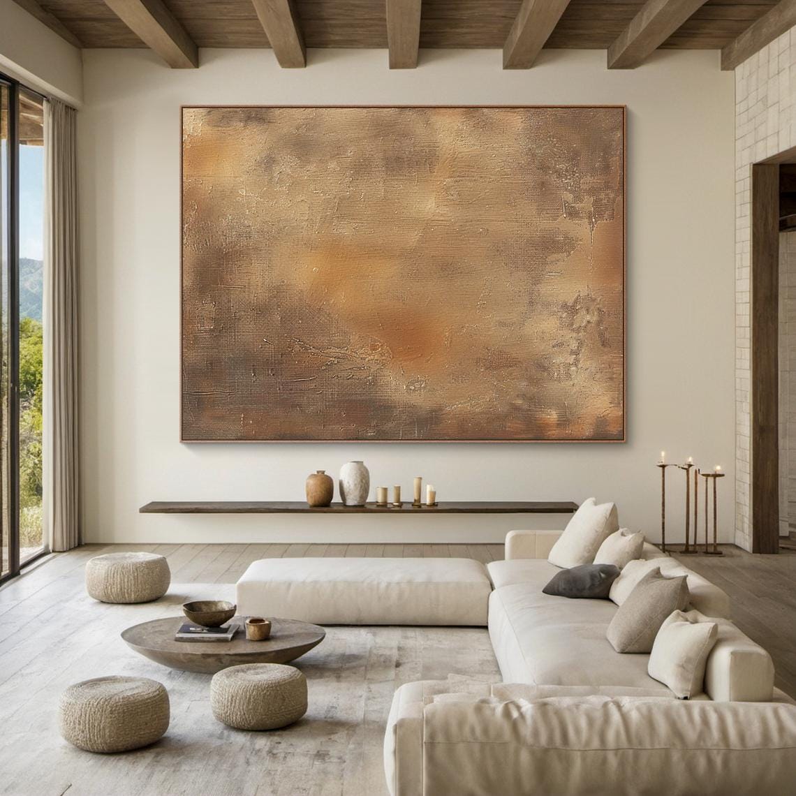 Large Brown Abstract Oil Painting on Canvas, Brown Wabi-sabi Wall Art ...