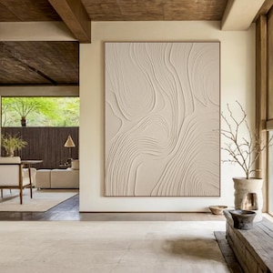 Original Beige Plaster Abstract Painting – Wabi-Sabi Minimalist Canvas Wall Art for Modern Living Room, Entryway or Bedroom Decor