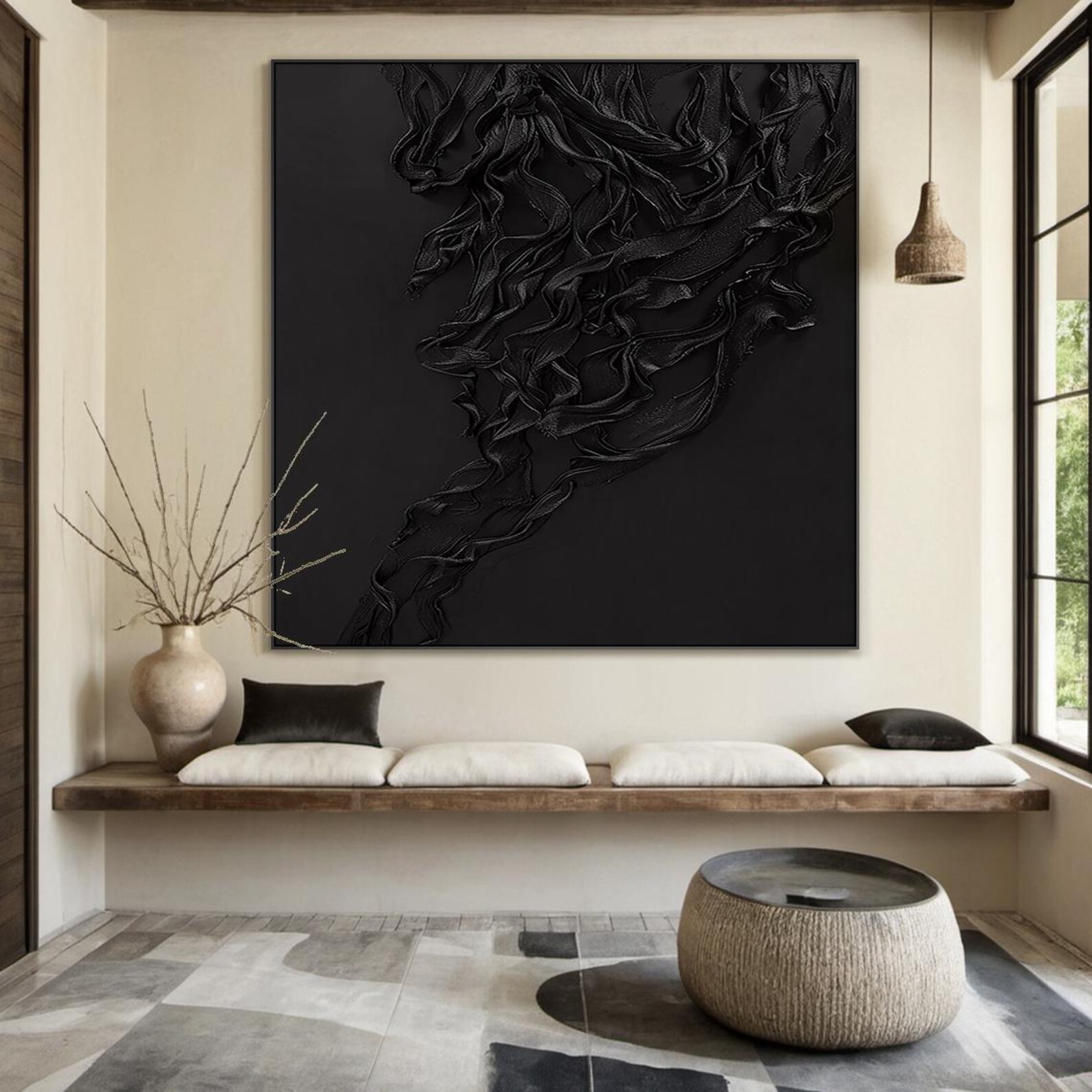 Large Black Abstract Minimalist Oil Painting | Black Abstract Art ...