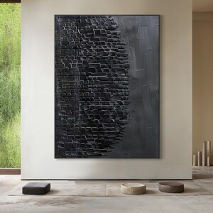 Peinture sur toile abstraite noire pure Peinture murale noire simple wabi-sabi Art texturé 3D noir Décoration de salon moderne
