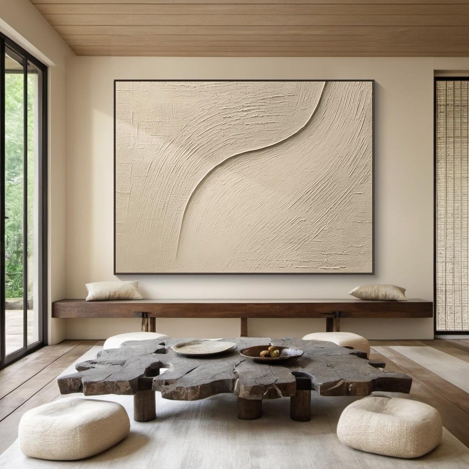Large Beige Abstract Minimalist Oil Painting | Beige Abstract Art ...