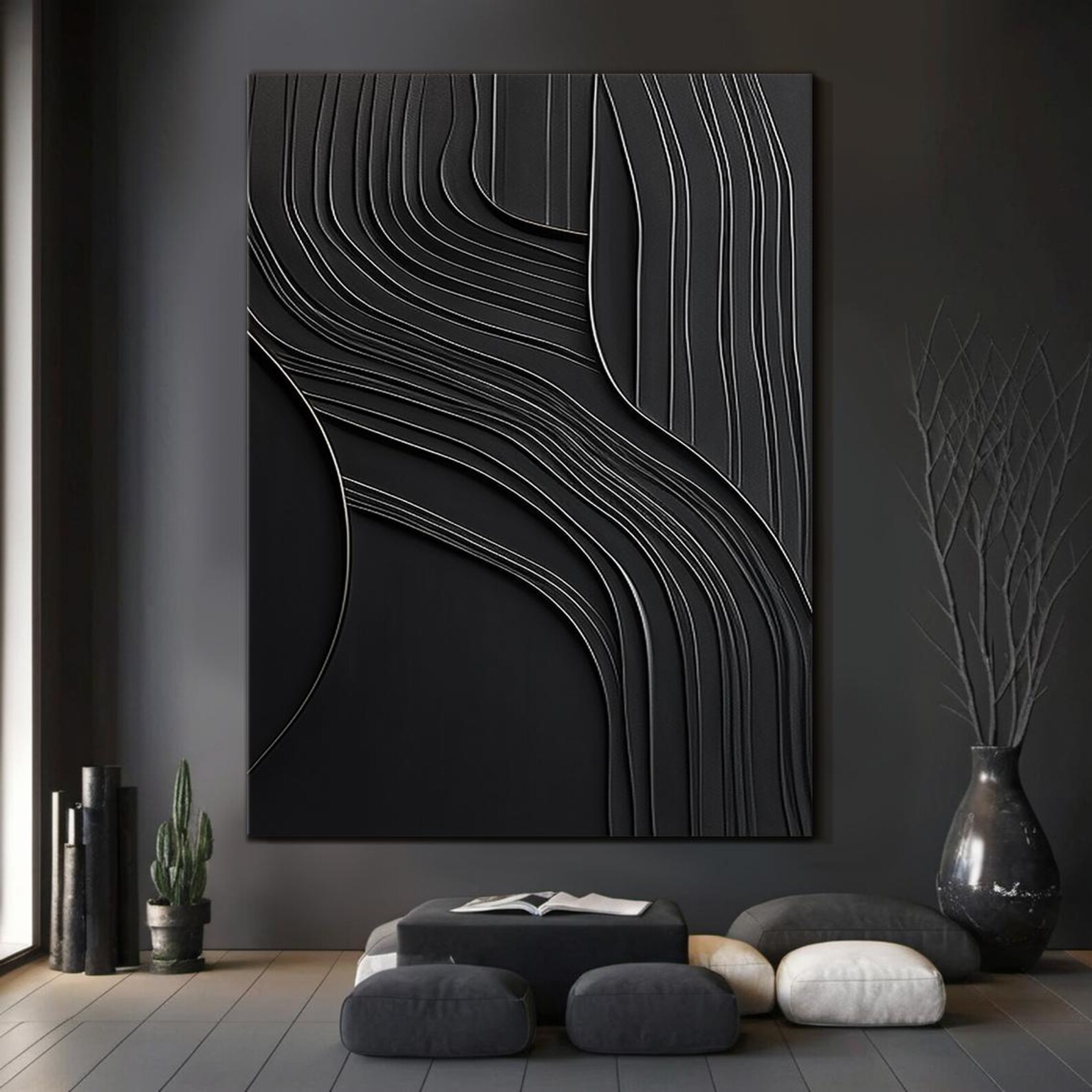 Black Wall Decoration, Large Black Wall Art, Black Minimalist Art