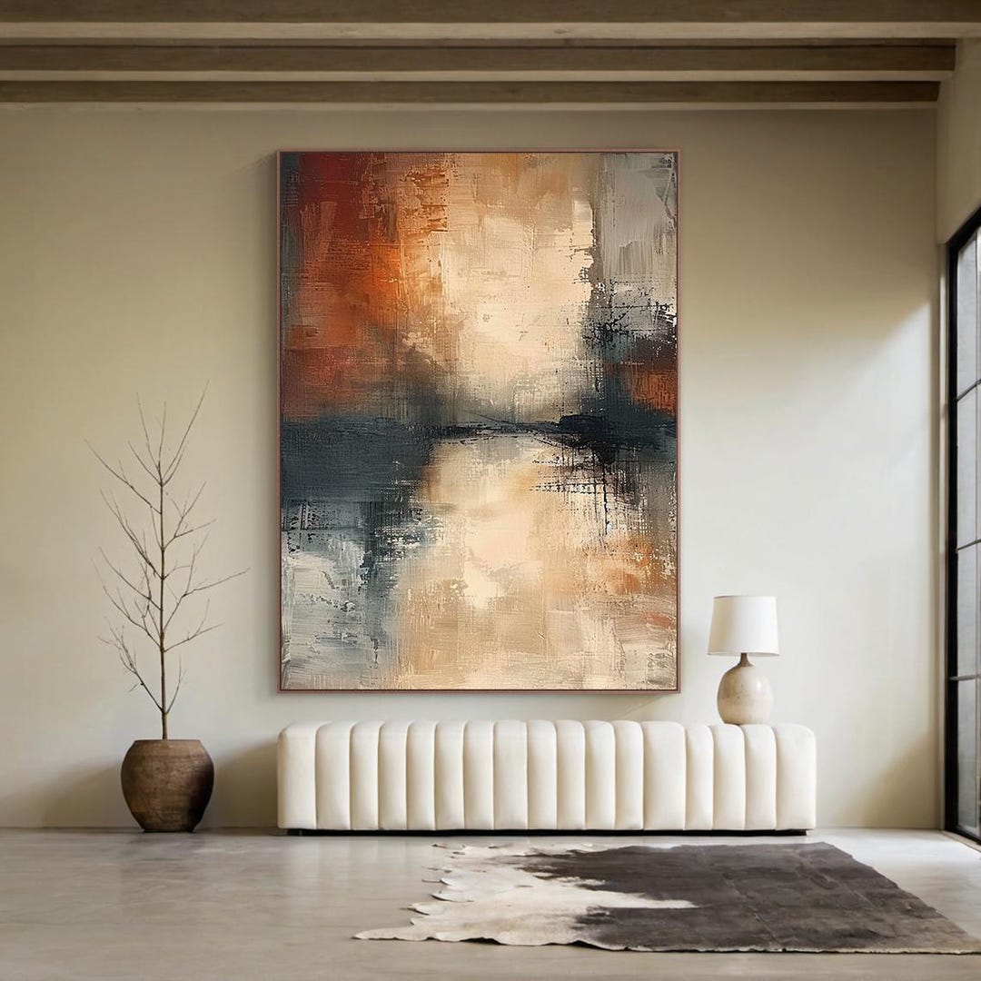 Rust Beige Gray Abstract Wall Art, Hand Painted Textured Canvas, Modern ...