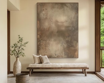 Neutral brown textured wall art, large beige abstract wabi-sabi canvas painting, modern minimalist large artwork decor