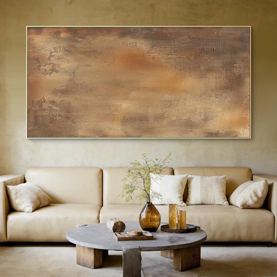 Large Brown Abstract Oil Painting on Canvas, Brown Wabi-sabi Wall Art ...
