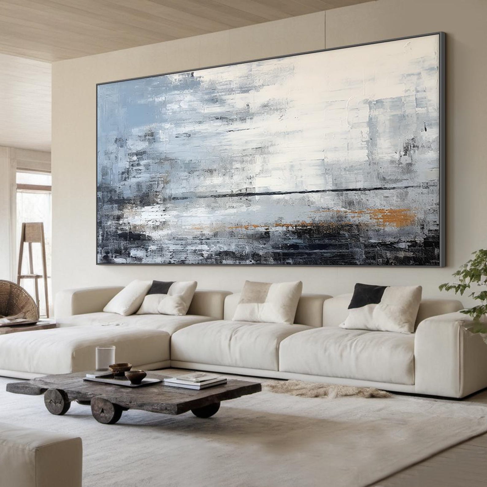 Black Wabi-sabi Wall Art, Large Grey and White Abstract Oil Painting on ...